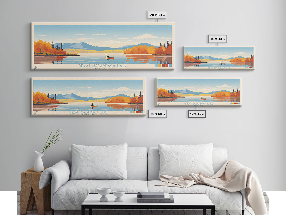 Great Sacandaga Lake New York Framed Canvas Print, Panoramic Art, Midcentury Modern, Pop Art, Bedroom Decor, Travel Poster, Lake House Art, Home Decor