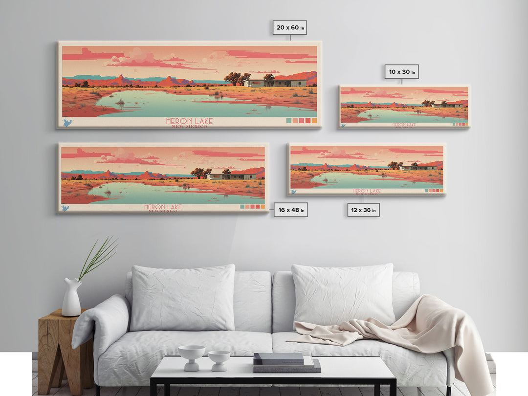 Heron Lake New Mexico Framed Canvas Print, Panoramic Art, Midcentury Modern, Pop Art, Bedroom Decor, Travel Poster, Artistic Decor, Home Decor