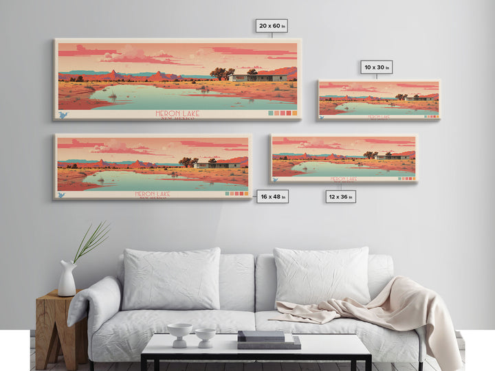 Heron Lake New Mexico Framed Canvas Print, Panoramic Art, Midcentury Modern, Pop Art, Bedroom Decor, Travel Poster, Artistic Decor, Home Decor