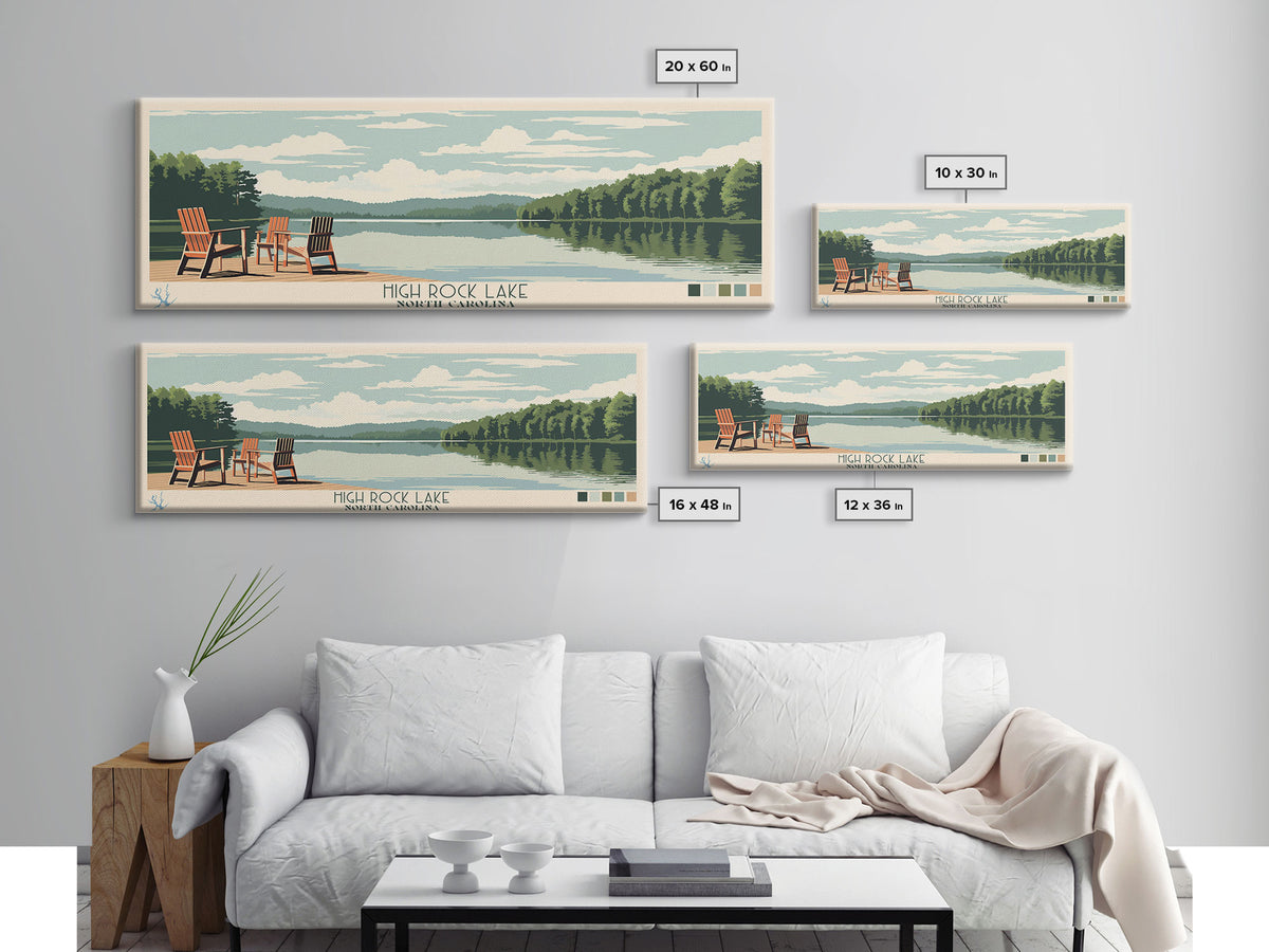 High Rock Lake North Carolina Framed Canvas Print, Panoramic Wall Art, Midcentury Modern, Pop Art, Living Room Decor, Travel Poster, Bedroom Art