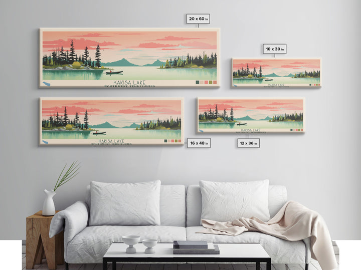Kakisa Lake Northwest Territories Framed Canvas Print, Panoramic Art, Midcentury Modern, Pop Art, Living Room Decor, Travel Poster, Lake House Decor