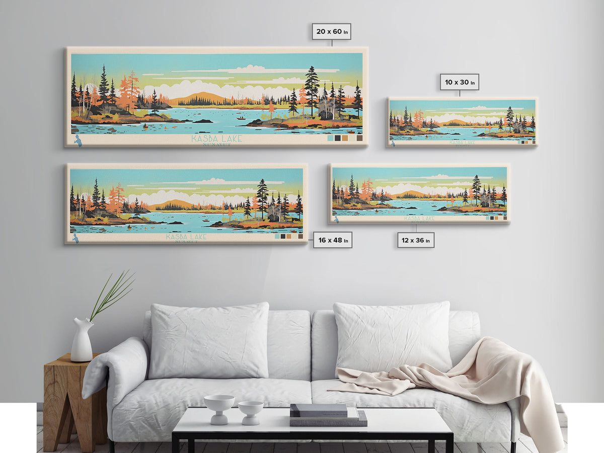 Kasba Lake Nunavut Framed Canvas Print, Panoramic Wall Art, Midcentury Modern, Pop Art, Bedroom Decor, Travel Poster, Home Decor