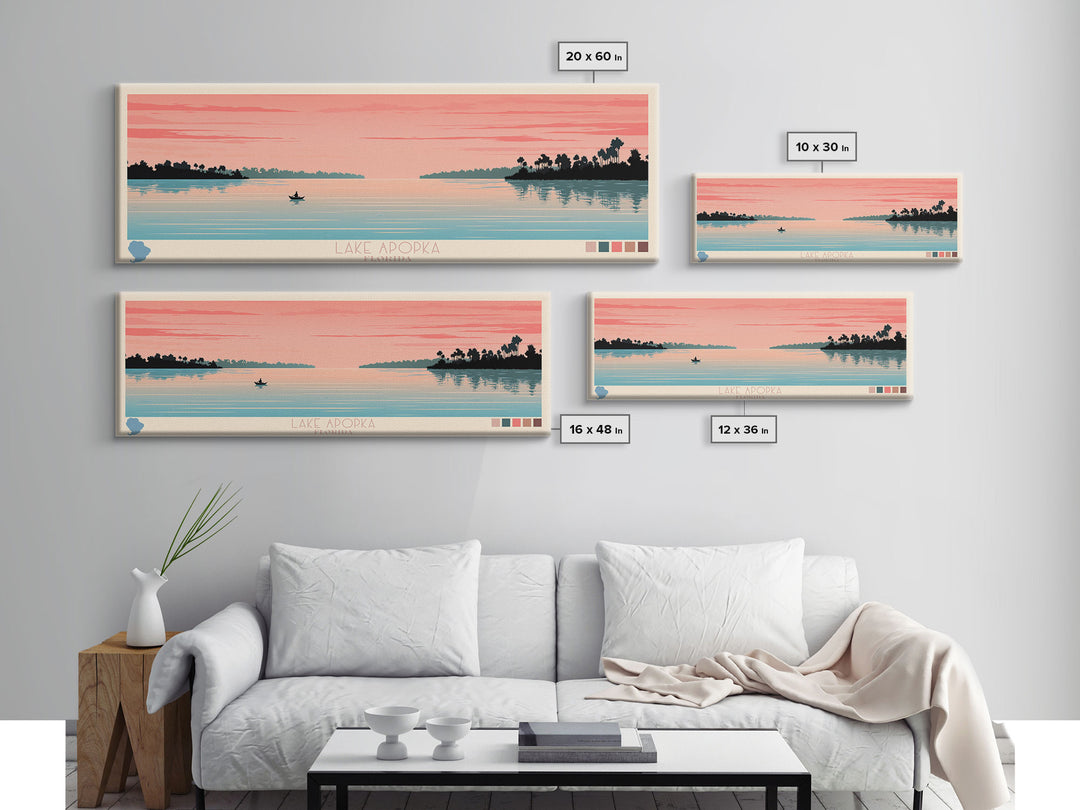 Lake Apopka Florida Framed Canvas Print, Panoramic Art, Midcentury Modern, Pop Art, Living Room Wall Art, Travel Poster, Lake House Decor