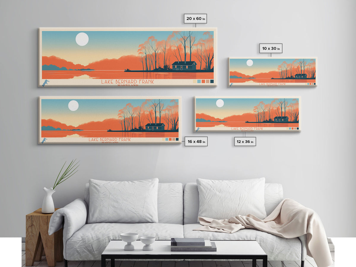 Lake Bernard Frank Maryland Framed Canvas Print, Panoramic Art, Midcentury Modern, Pop Art, Living Room Wall Art, Travel Poster, Lake House Decor