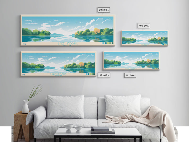 Lake Nipissing Ontario Framed Canvas Print, Panoramic Wall Art, Midcentury Modern, Pop Art, Bedroom Art, Travel Poster, Lake House Decor