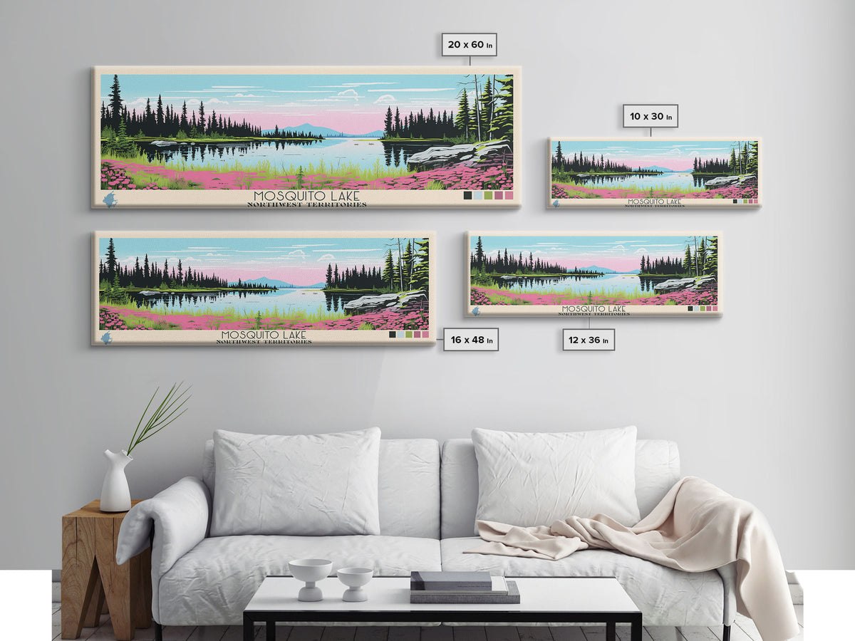 Mosquito Lake, Northwest Territories Framed Canvas Print, Panoramic Wall Art, Midcentury Modern, Pop Art, Home Decor, Travel Poster, Bedroom Art