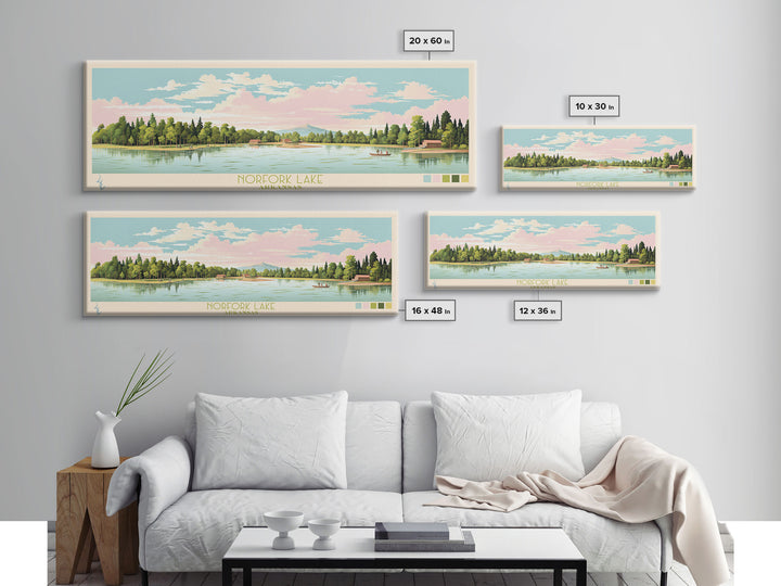 Norfork Lake, Arkansas Framed Canvas Print, Panoramic Wall Art, Midcentury Modern, Pop Art, Home Decor, Travel Poster, Bedroom Art