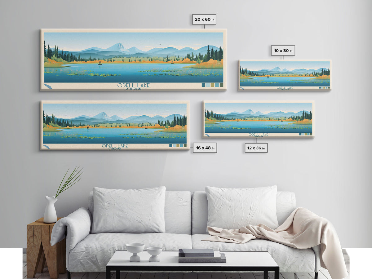 Odell Lake, Oregon Framed Canvas Print, Panoramic Wall Art, Midcentury Modern, Pop Art, Home Decor, Travel Poster, Living Room Art
