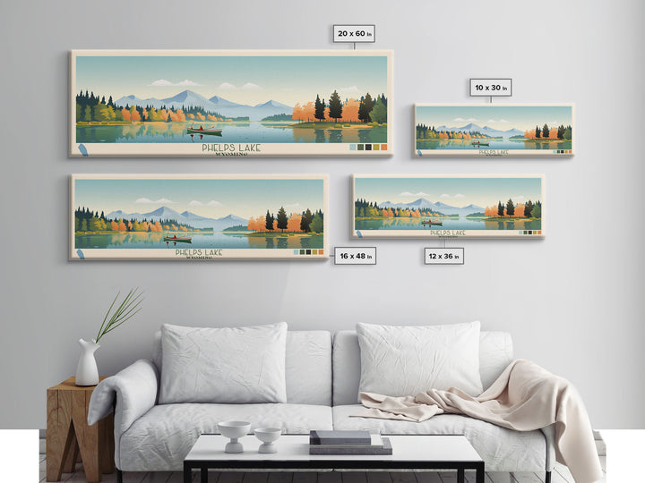 Phelps Lake, Wyoming Framed Canvas Print, Panoramic Wall Art, Midcentury Modern, Pop Art, Home Decor, Travel Poster, Bedroom Art