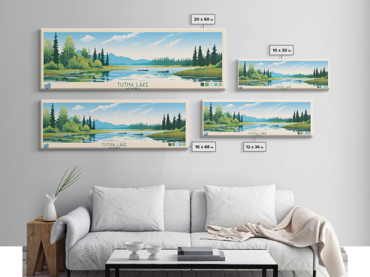 Tutna Lake, Alaska Framed Canvas Print, Lake House Art, Midcentury Modern Decor, Pop Art, Travel Poster, Bedroom Wall Art