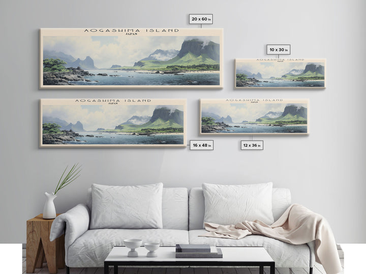 Aogashima Island Travel Art Framed Canvas Print, Wall Decor, Home Decor, Travel Poster, Vintage Wall Art, Watercolor Painting