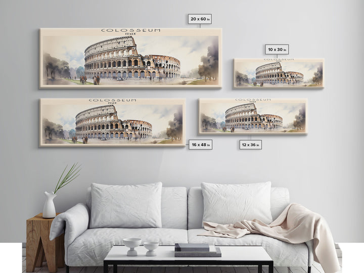 Colosseum Retro Style Travel Poster - Framed Canvas Print - COUNTRY Travel Decor | Vintage Style Home Decor - Travel Print - Wall Art