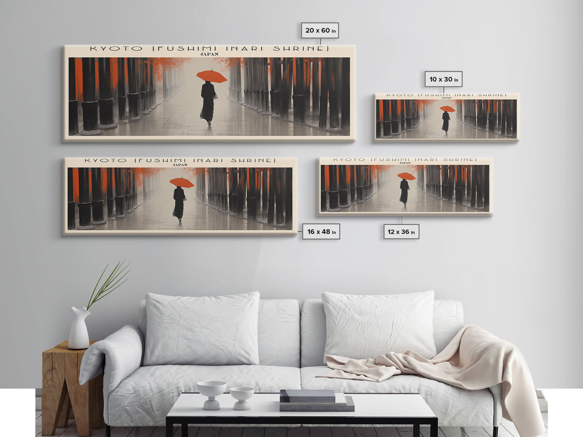 Kyoto Fushimi Inari Shrine Travel Art Framed Canvas Print, COUNTRY Wall Decor, Home Decor, Travel Poster, Vintage Wall Art, Watercolor Painting