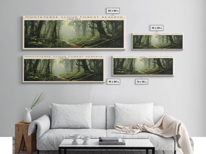 Monteverde Cloud Forest Reserve Retro Style Travel Poster - Framed Canvas Print - COUNTRY Travel Decor | Vintage Style Home Decor - Travel Print - Wall Art