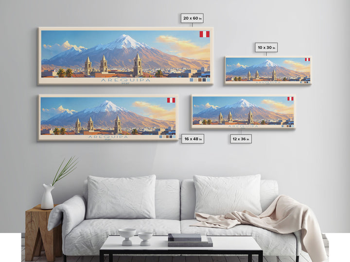 Arequipa, Peru Travel Poster Panoramic Canvas Print, Arequipa, Peru Painting, Peru Art, Arequipa Travel Art, Guest Room Painting