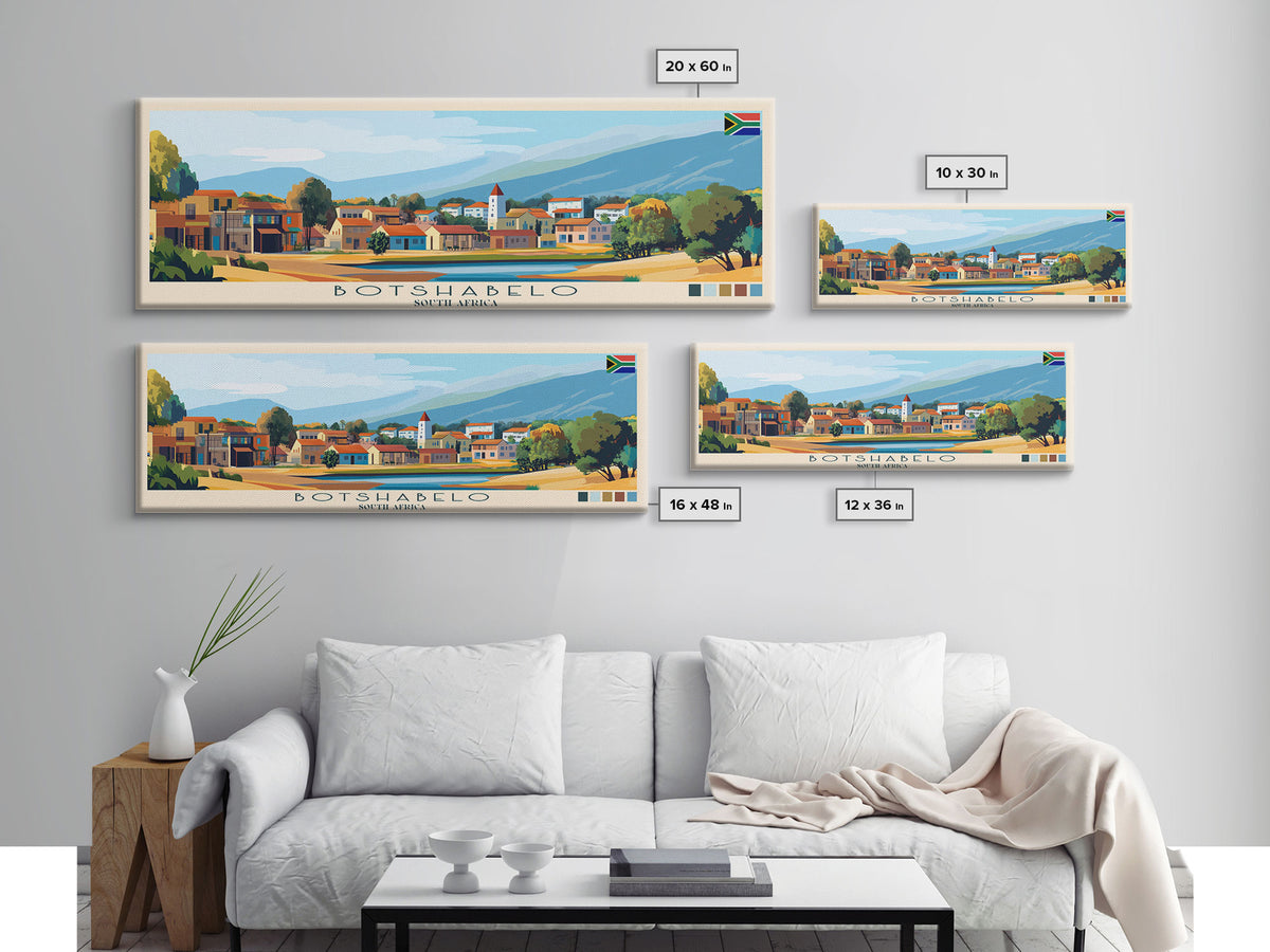 Botshabelo, South Africa Travel Poster Panoramic Canvas Print, Botshabelo, South Africa Painting, South Africa Art, Botshabelo Travel Art, Guest Room Painting