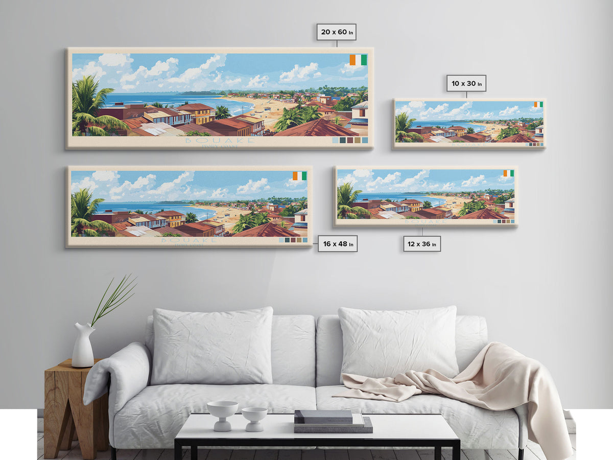 Bouake, Ivory Coast Panoramic Travel Poster Canvas Print, Bouake, Ivory Coast Painting, Ivory Coast Art, Bouake Panoramic Travel Art, Travel Painting
