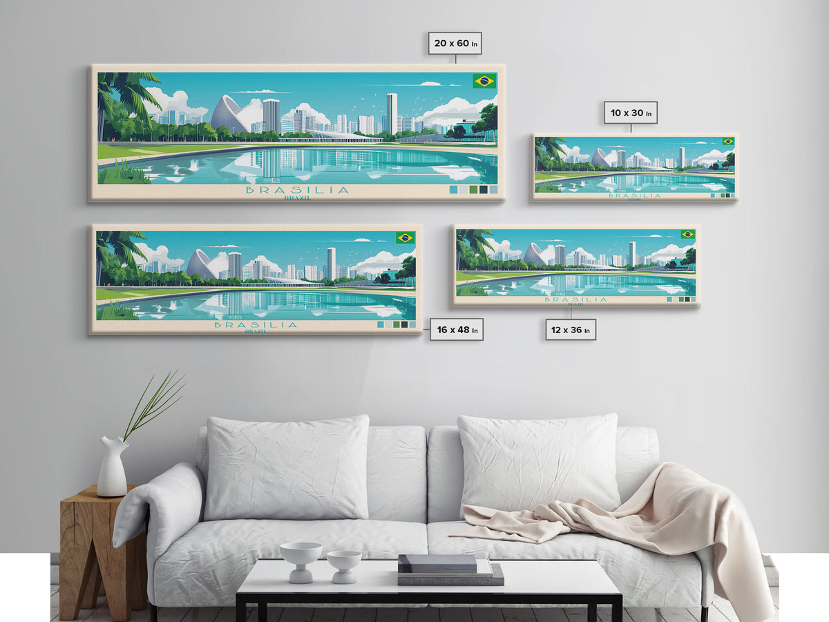Brasilia, Brazil Panoramic Travel Poster Canvas Print, Brasilia, Brazil Painting, Brazil Art, Brasilia Panoramic Travel Art, Travel Painting