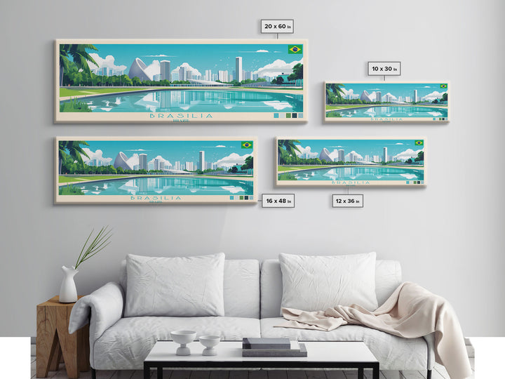 Brasilia, Brazil Panoramic Travel Poster Canvas Print, Brasilia, Brazil Painting, Brazil Art, Brasilia Panoramic Travel Art, Travel Painting