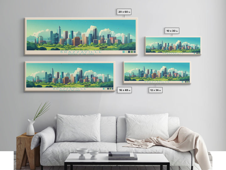 Brazzaville, Republic of the Congo Panoramic Travel Poster Canvas Print, Brazzaville, Republic of the Congo Painting, Republic of the Congo Art, Brazzaville Travel Art, Living Room Painting