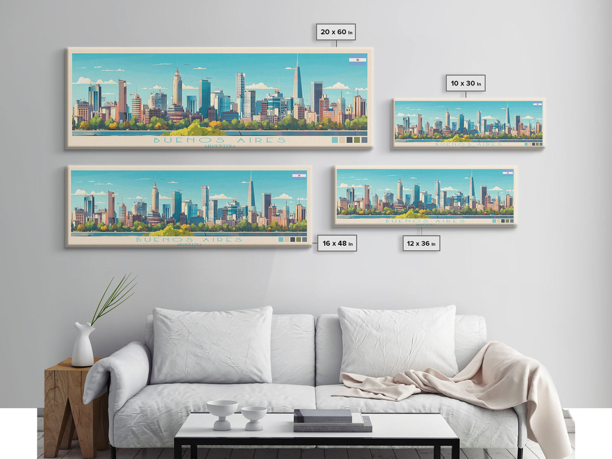 Buenos Aires, Argentina Panoramic Travel Poster Canvas Print, Buenos Aires, Argentina Painting, Argentina Art, Buenos Aires Panoramic Travel Art, Travel Painting