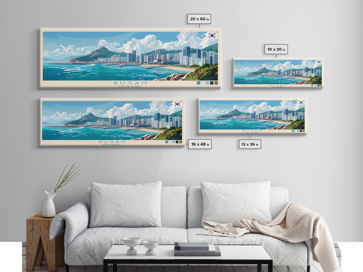 Busan, South Korea Travel Poster Panoramic Canvas Print, Busan, South Korea Painting, South Korea Art, Busan Travel Art, Guest Room Painting