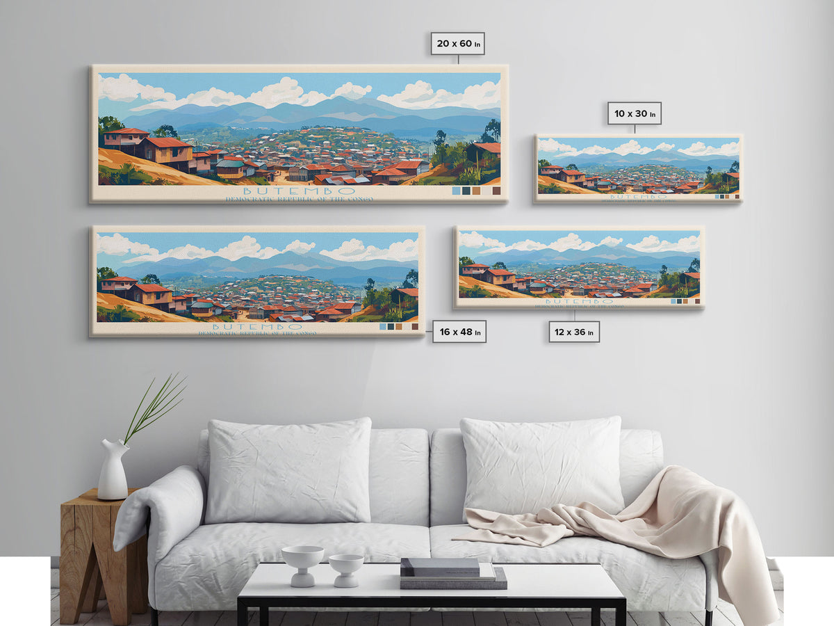 Butembo, Congo Panoramic Travel Poster Canvas Print, Butembo, Congo Painting, Congo Art, Butembo Panoramic Travel Art, Travel Painting