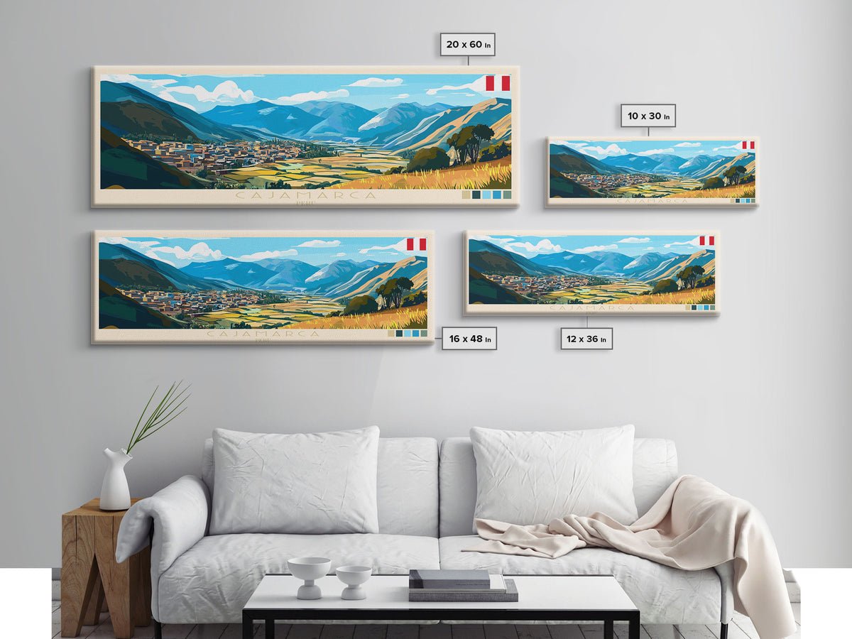 Cajamarca, Peru Panoramic Travel Poster Canvas Print, Cajamarca, Peru Painting, Peru Art, Cajamarca Travel Art, Guest Room Painting