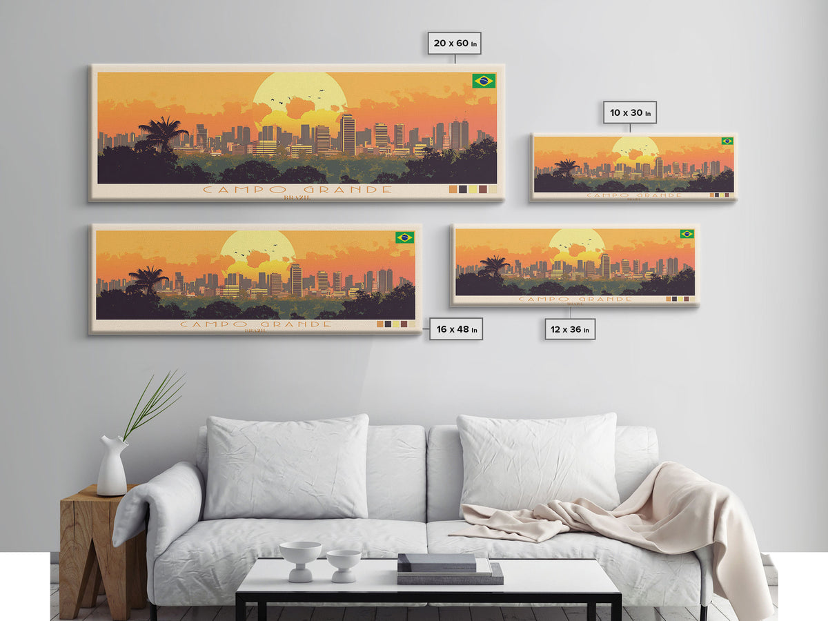 Campo Grande, Brazil Panoramic Travel Poster Canvas Print, Campo Grande, Brazil Painting, Brazil Art, Campo Grande Panoramic Travel Art, Travel Painting