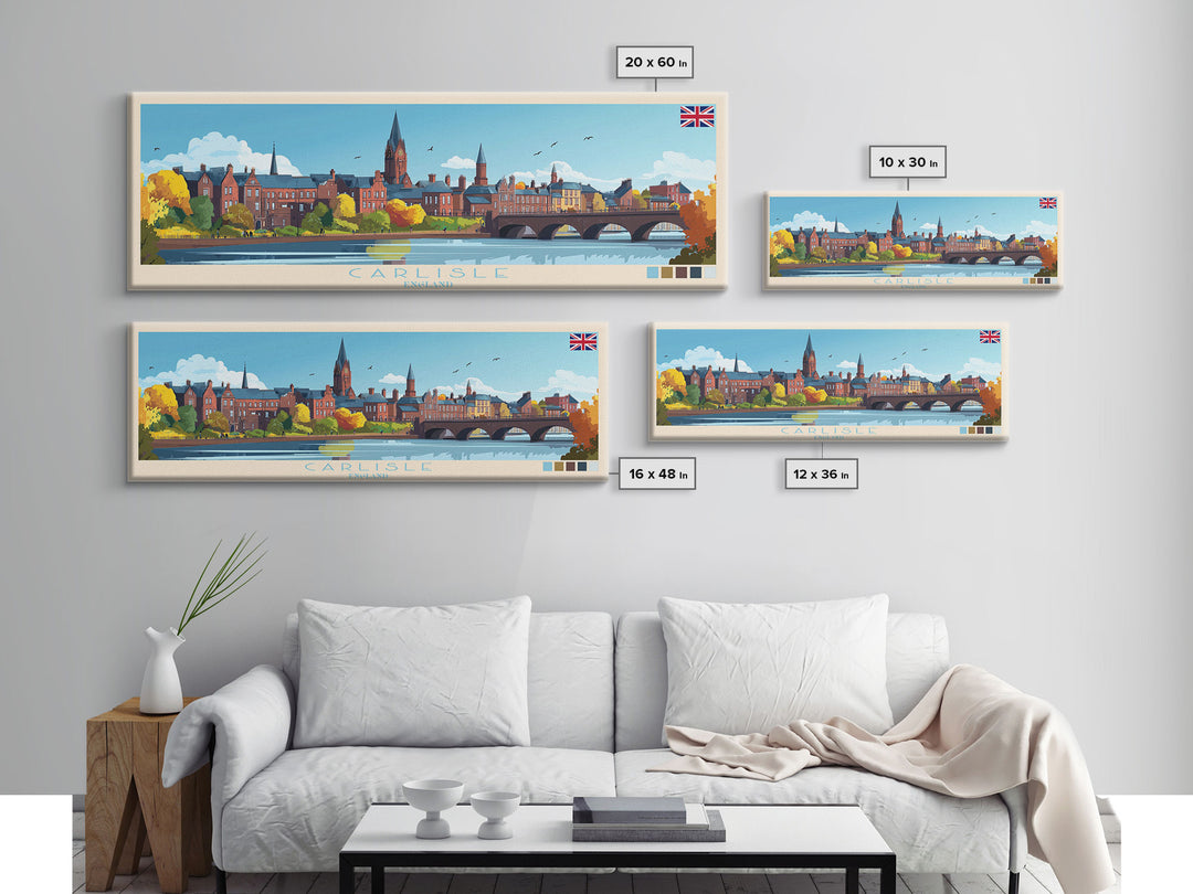Carlisle, England Travel Poster Panoramic Canvas Print, Carlisle, England Painting, England Art, Carlisle Travel Art, Guest Room Painting