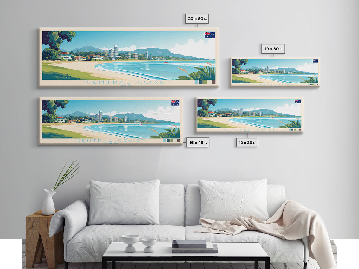 Central Coast, Australia Panoramic Travel Poster Canvas Print, Central Coast, Australia Painting, Australia Art, Central Coast Panoramic Travel Art, Travel Painting