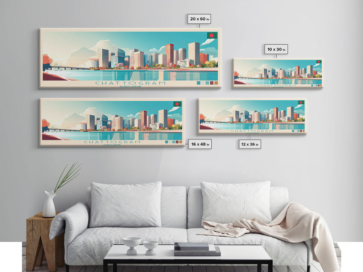 Chattogram, Bangladesh Travel Poster Panoramic Canvas Print, Chattogram, Bangladesh Painting, Bangladesh Art, Chattogram Travel Art, Guest Room Painting