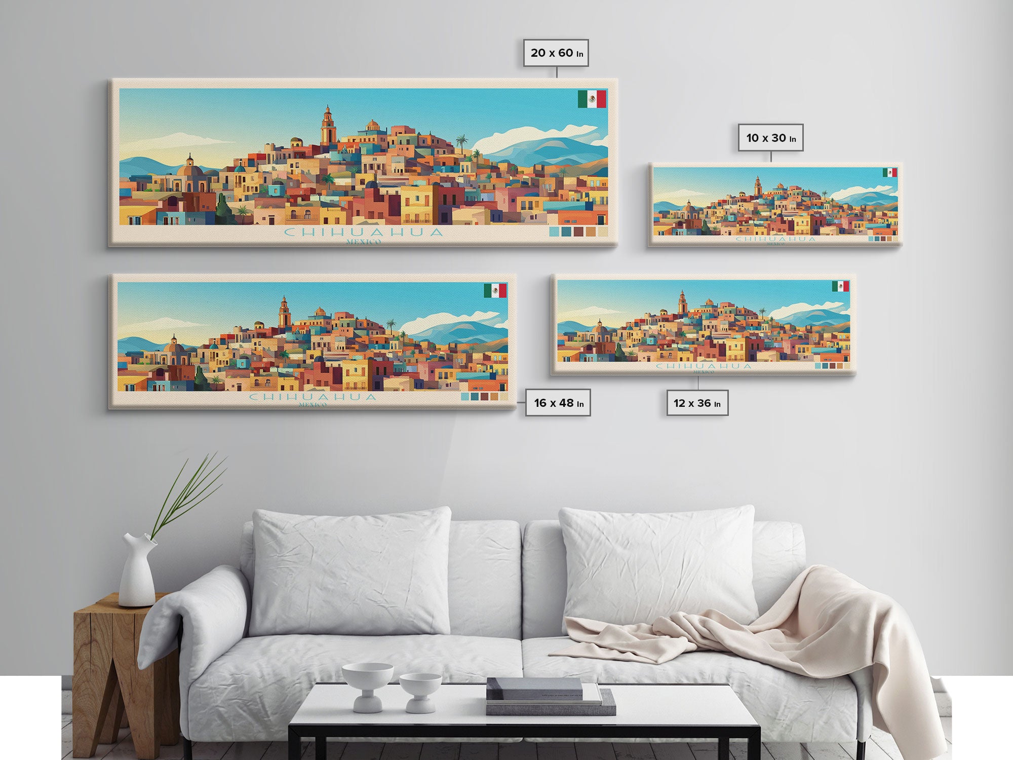 Chihuahua, Mexico Panoramic Travel Poster Canvas Print, Chihuahua, Mexico Painting, Mexico Art, Chihuahua Panoramic Travel Art, Travel Painting