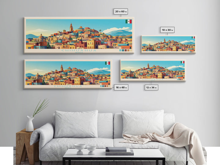 Chihuahua, Mexico Panoramic Travel Poster Canvas Print, Chihuahua, Mexico Painting, Mexico Art, Chihuahua Panoramic Travel Art, Travel Painting