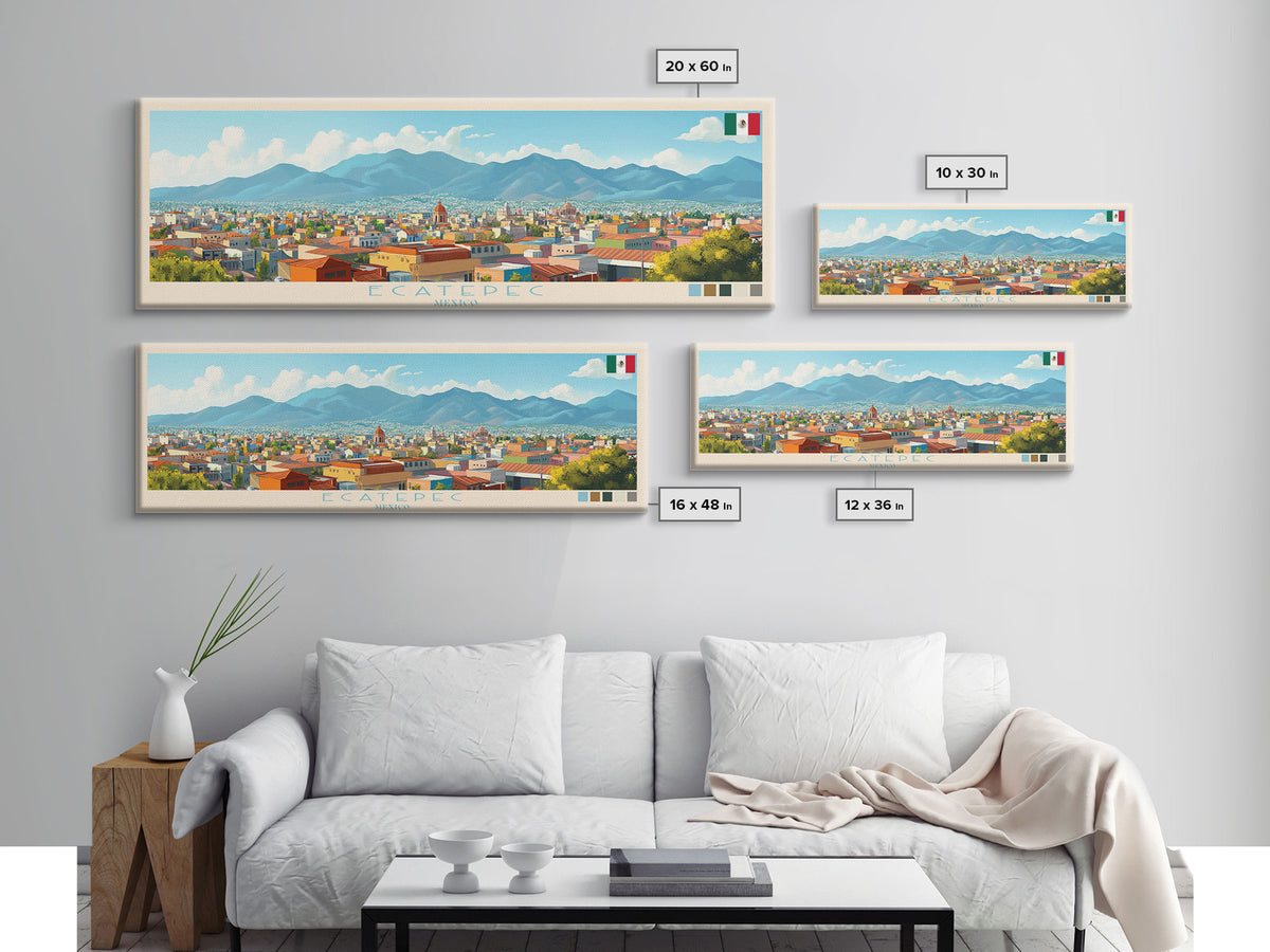 Ecatepec, Mexico Panoramic Travel Poster Canvas Print, Ecatepec, Mexico Painting, Mexico Art, Ecatepec Panoramic Travel Art, Travel Painting