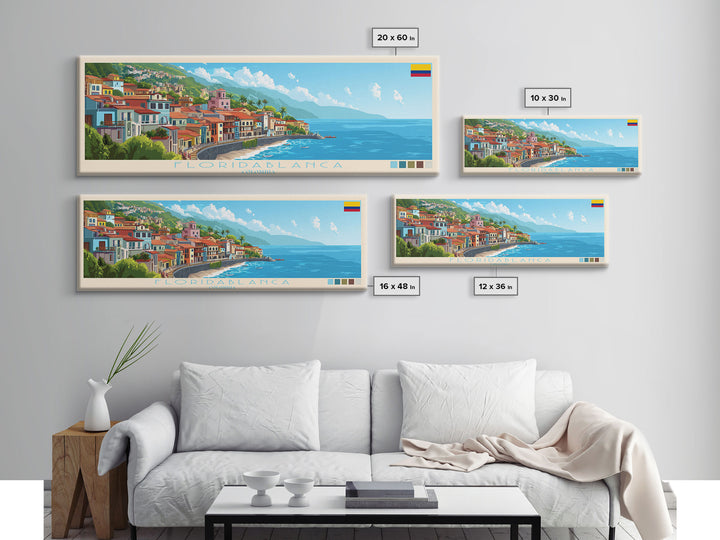 Floridablanca, Colombia Panoramic Travel Poster Canvas Print, Floridablanca, Colombia Painting, Colombia Art, Floridablanca Travel Art, Guest Room Painting