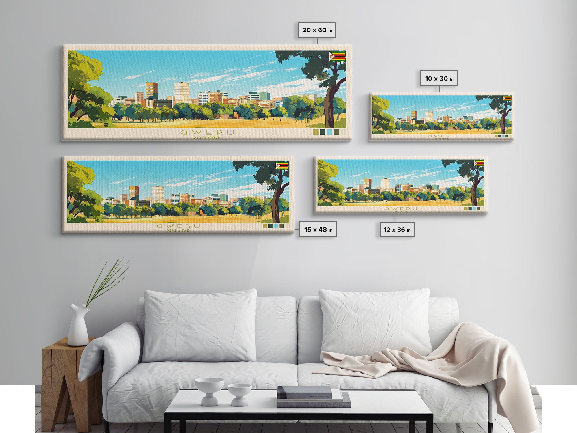Gweru, Zimbabwe Panoramic Travel Poster Canvas Print, Gweru, Zimbabwe Painting, Zimbabwe Art, Gweru Panoramic Travel Art, Travel Painting