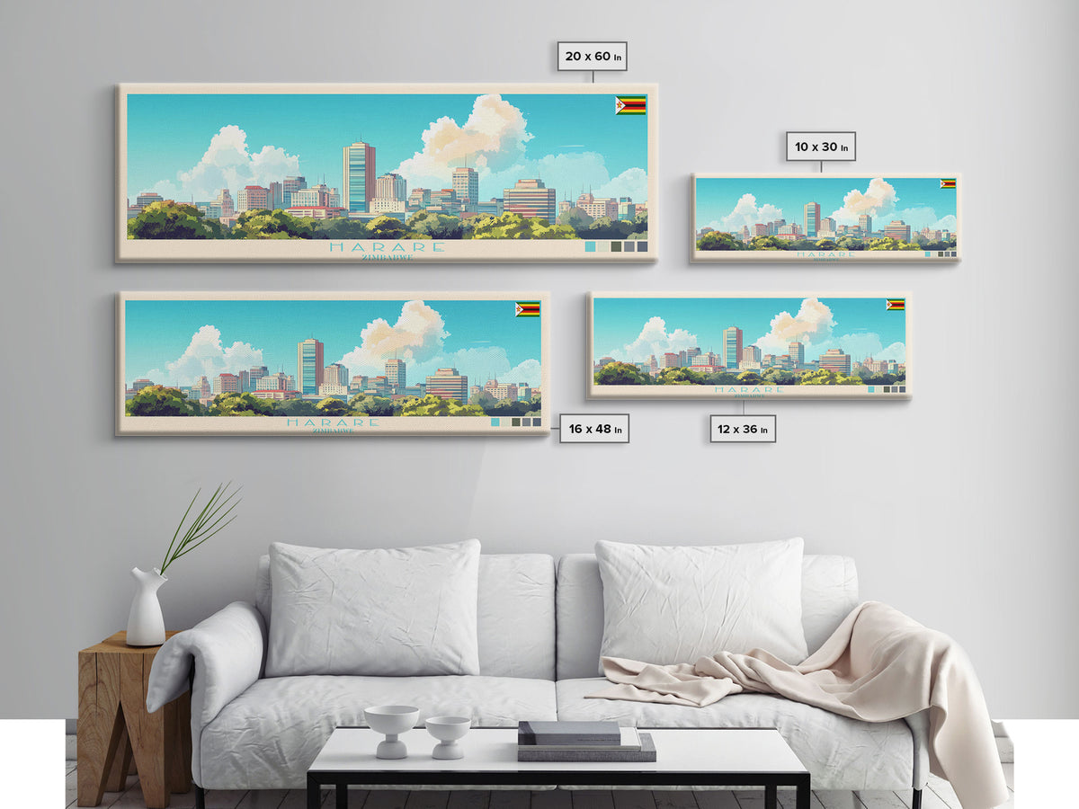 Harare, Zimbabwe Panoramic Travel Poster Canvas Print, Harare, Zimbabwe Painting, Zimbabwe Art, Harare Travel Art, Living Room Painting