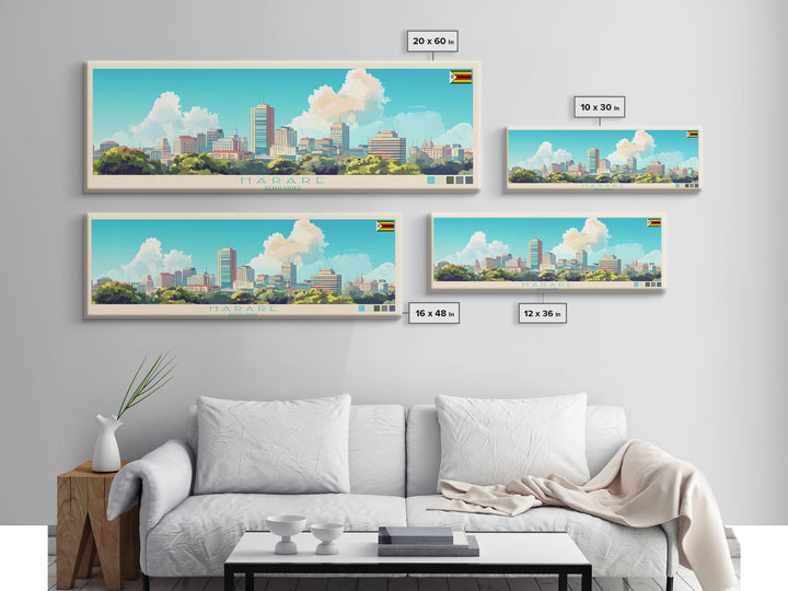 Harare, Zimbabwe Panoramic Travel Poster Canvas Print, Harare, Zimbabwe Painting, Zimbabwe Art, Harare Travel Art, Living Room Painting