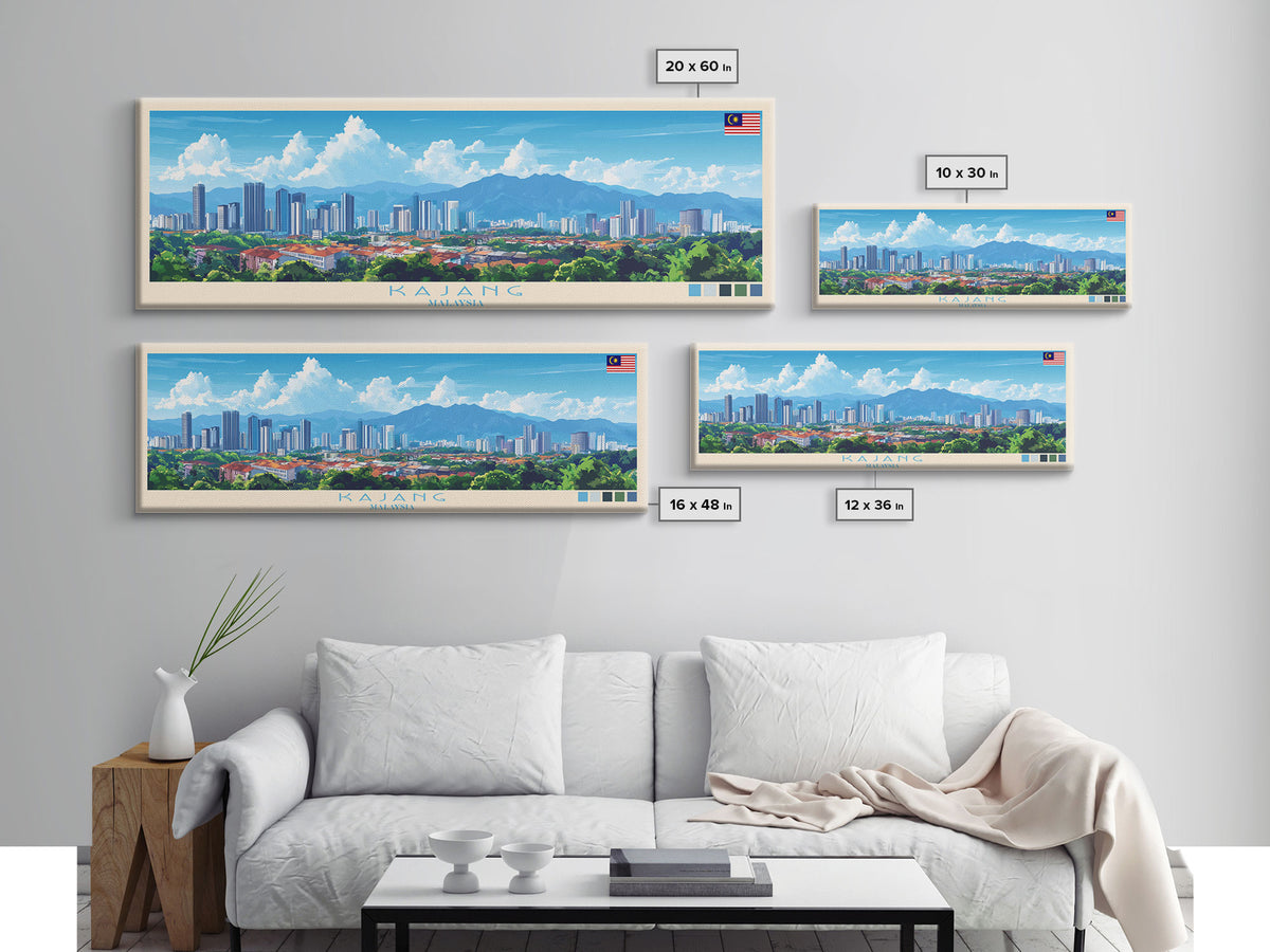 Kajang, Malaysia Panoramic Travel Poster Canvas Print, Kajang, Malaysia Painting, Malaysia Art, Kajang Panoramic Travel Art, Travel Painting