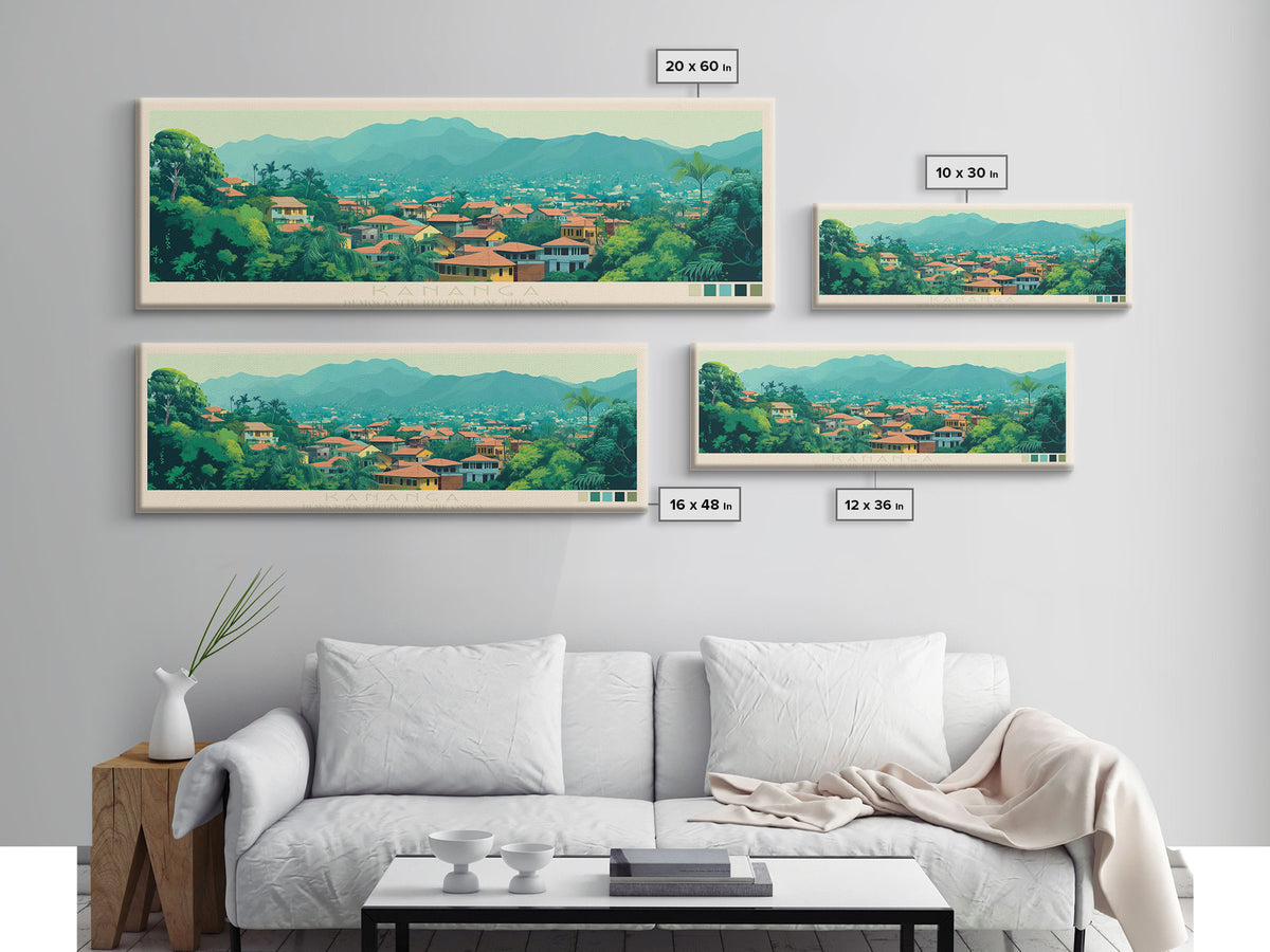Kananga, Congo Travel Poster Panoramic Canvas Print, Kananga, Congo Painting, Congo Art, Kananga Travel Art, Guest Room Painting