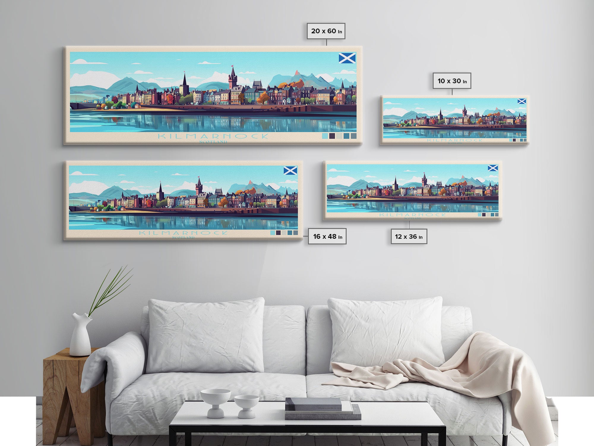 Kilmarnock, Scotland Panoramic Travel Poster Canvas Print, Kilmarnock, Scotland Painting, Scotland Art, Kilmarnock Travel Art, Guest Room Painting