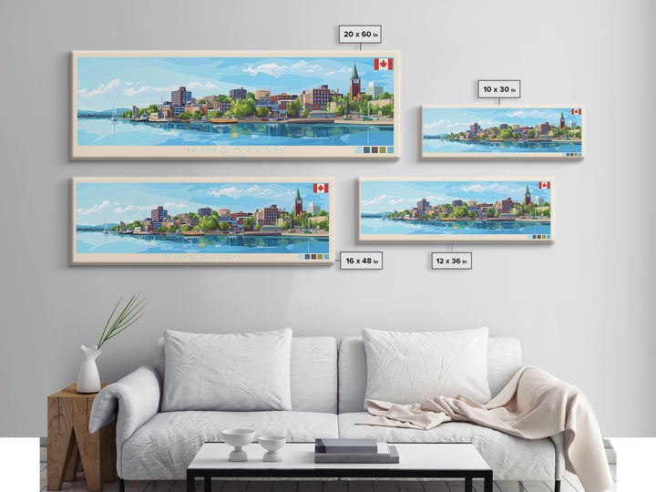 Kingston, Canada Panoramic Travel Poster Canvas Print, Kingston, Canada Painting, Canada Art, Kingston Travel Art, Living Room Painting