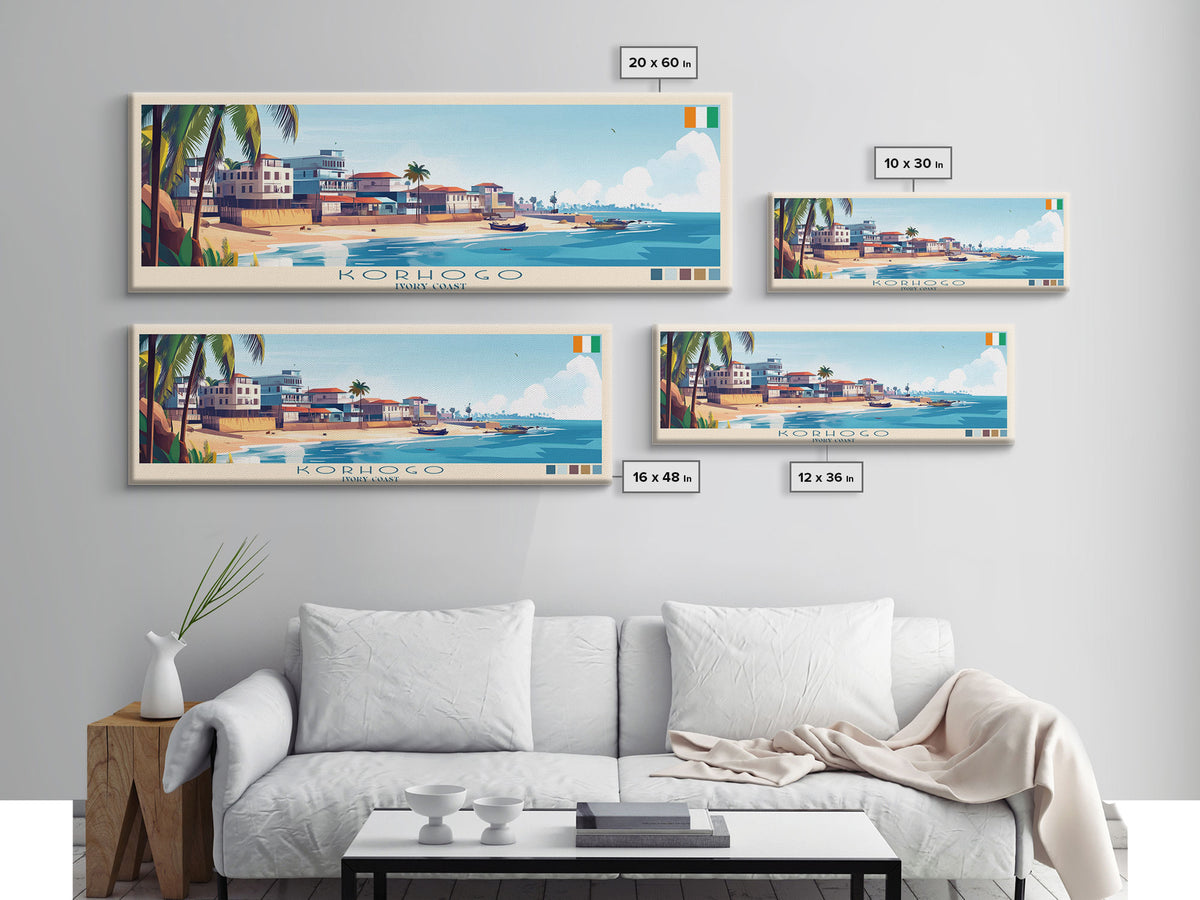 Korhogo, Ivory Coast Panoramic Travel Poster Canvas Print, Korhogo, Ivory Coast Painting, Ivory Coast Art, Korhogo Travel Art, Living Room Painting