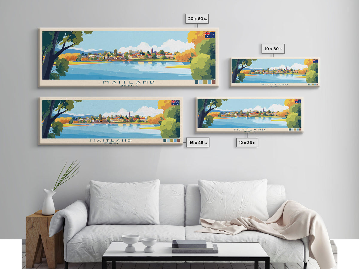 Maitland, Australia Panoramic Travel Poster Canvas Print, Maitland, Australia Painting, Australia Art, Maitland Panoramic Travel Art, Travel Painting
