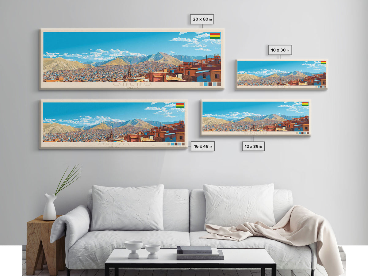 Oruro, Bolivia Panoramic Travel Poster Canvas Print, Oruro, Bolivia Painting, Bolivia Art, Oruro Panoramic Travel Art, Travel Painting