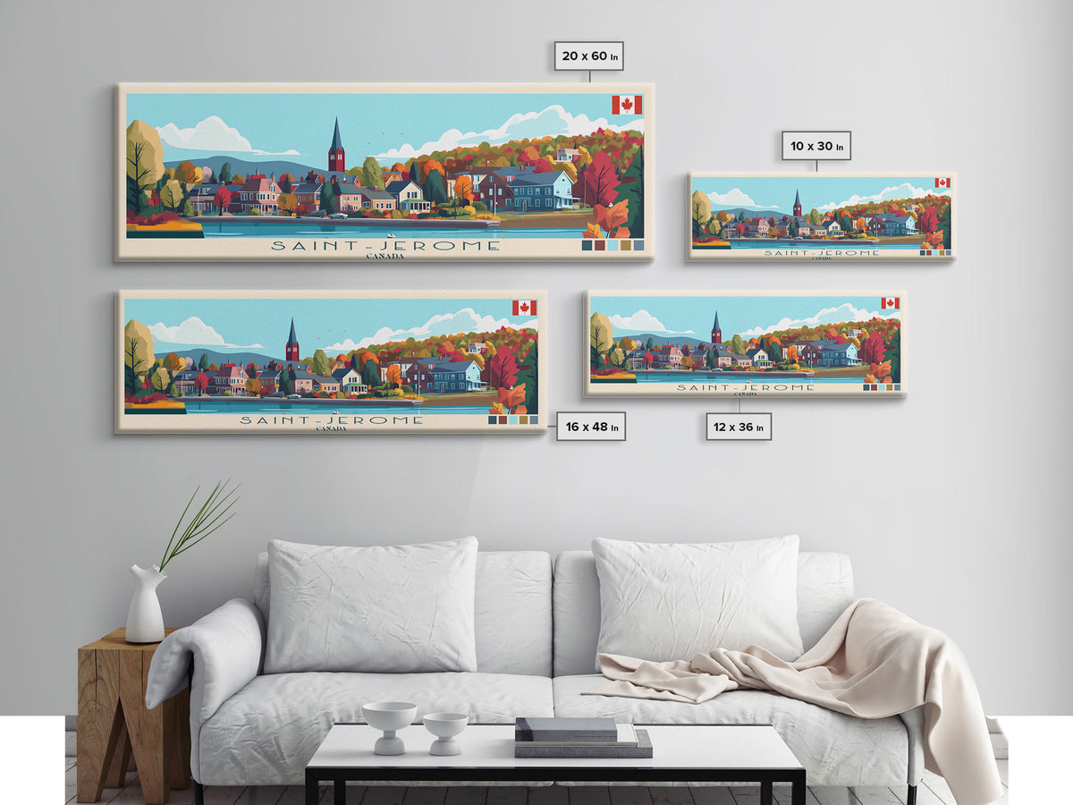 Saint-Jerome, Canada Panoramic Travel Poster Canvas Print, Saint-Jerome, Canada Painting, Canada Art, Saint-Jerome Panoramic Travel Art, Travel Painting