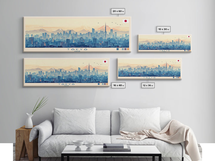 Tōkyō, Japan Panoramic Travel Poster Canvas Print, Tōkyō, Japan Painting, Japan Art, Tōkyō Travel Art, Living Room Painting