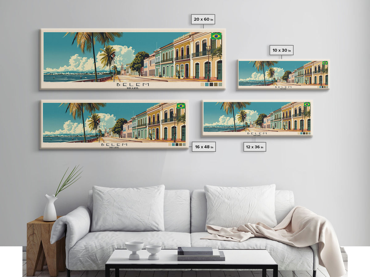 Belem, Brazil Panoramic Canvas Print, Belem, Brazil Painting, Brazil Art, Belem Travel Poster, Travel Art, Housewarming Gift