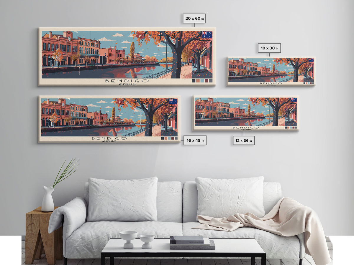 Bendigo, Australia Panoramic Canvas Print, Bendigo, Australia Painting, Australia Art, Bendigo Travel Poster, Travel Art, Guest Room Painting